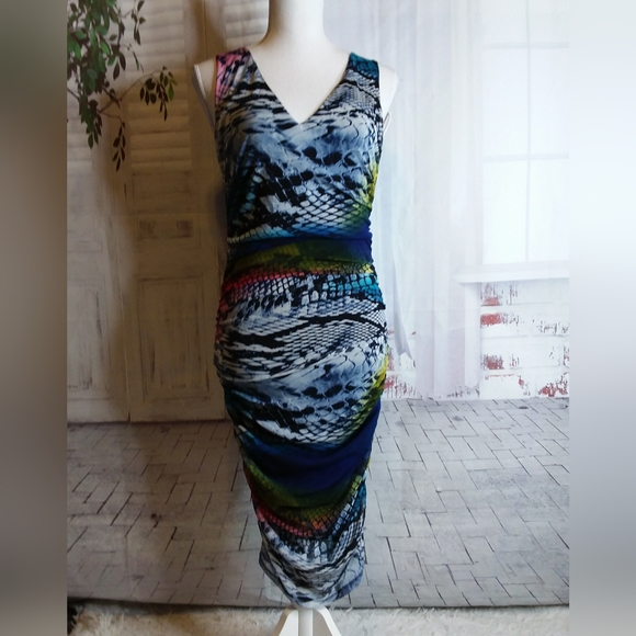 Boston Proper multi color python print ruched dress size S NWOT - Picture 2 of 12